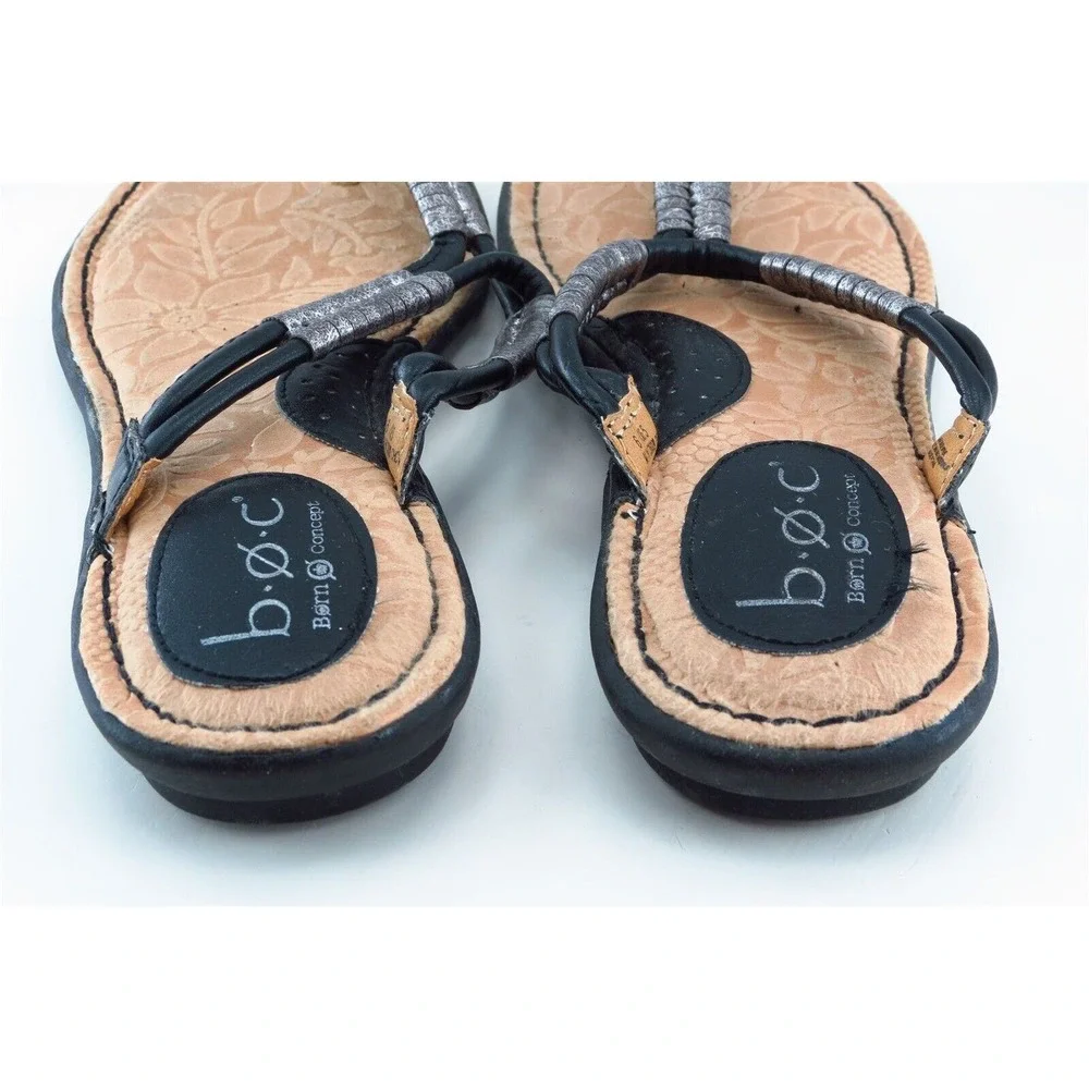 Born‎ Concept T-Strap Sandals Black Synthetic Women Shoes Size 6 Medium